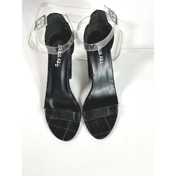 Dolls Kill Womens Plaid Clear Strap Sandals Size 8 US Black Ankle Dark Academia - Picture 6 of 12